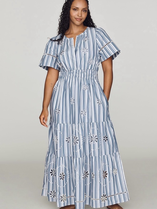Anthropologie Dresses & Skirts - Anthropologie Blue and White Striped Eyelet Maxi Dress